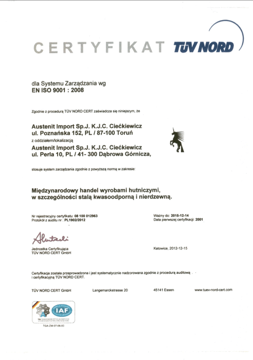 ISO certificate