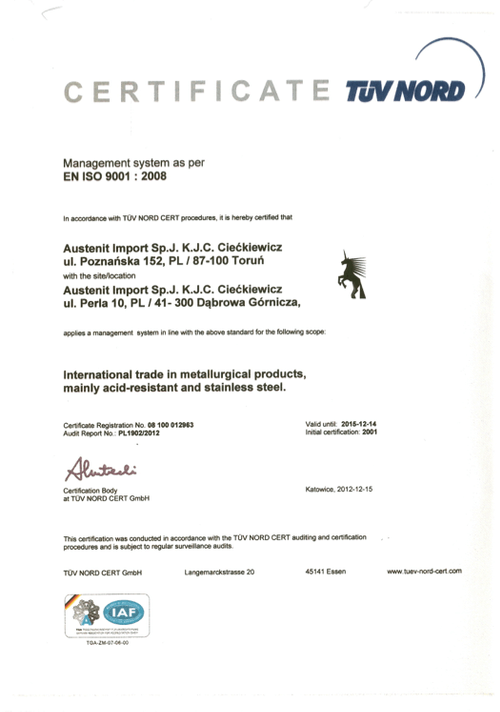 ISO certificate – English